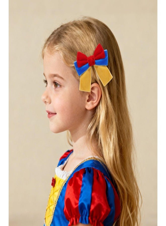 Wecoe 4pcs Velvet Bow Hair Clips, Red Yellow Blue Princess Hair Bows Barrettes Bowknot Halloween Costume Hair Accessories for Girls and Women - Image 5